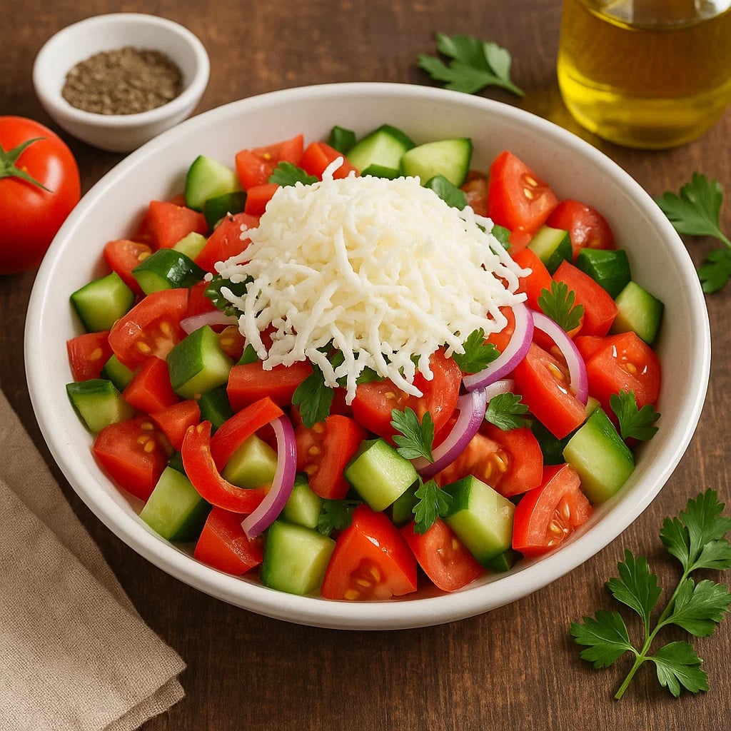 Класическа шопска салата със сирене „Бачо Илия“ - Традиционна българска рецепта с продукти Бачо Илия