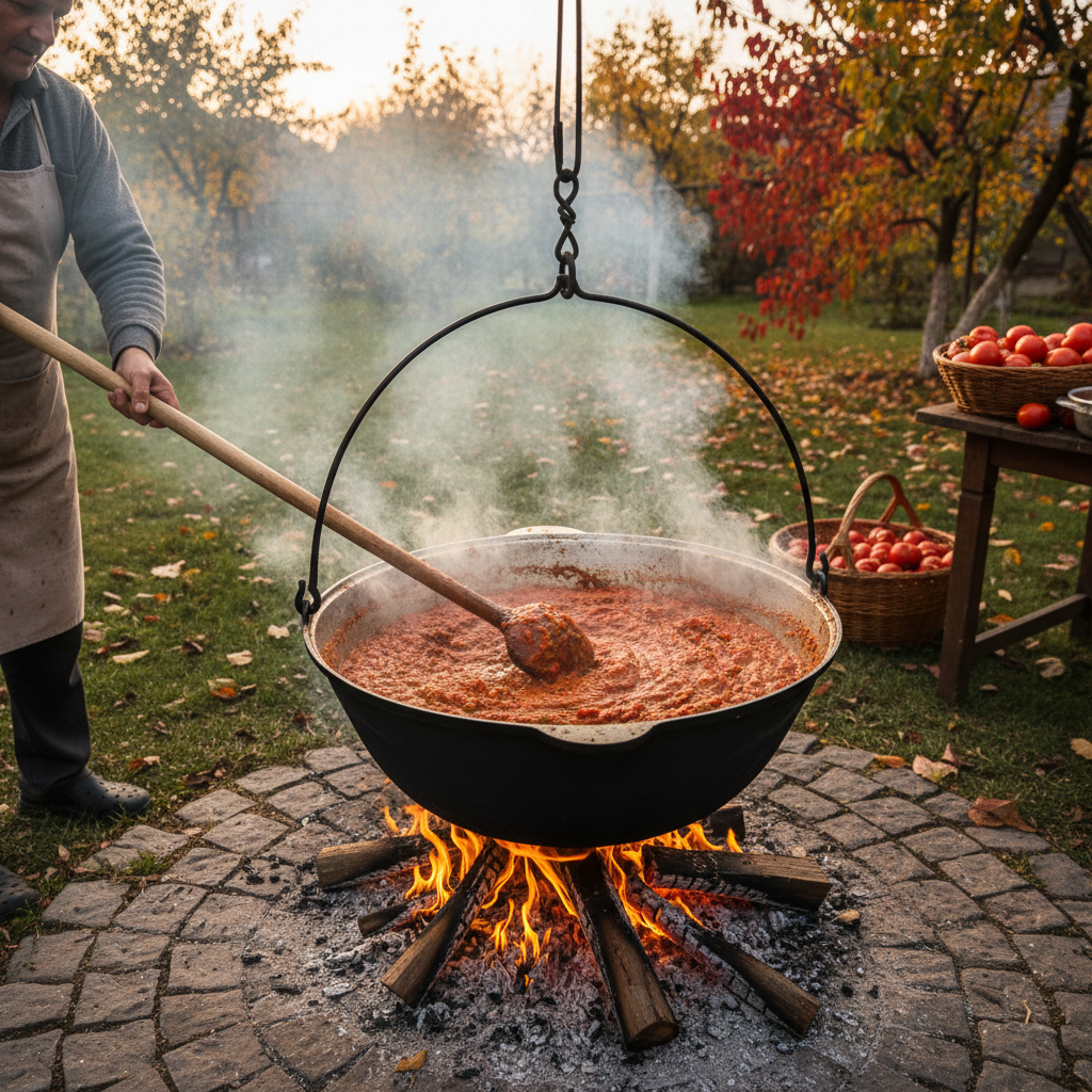 Traditional lutenitsa cooking process