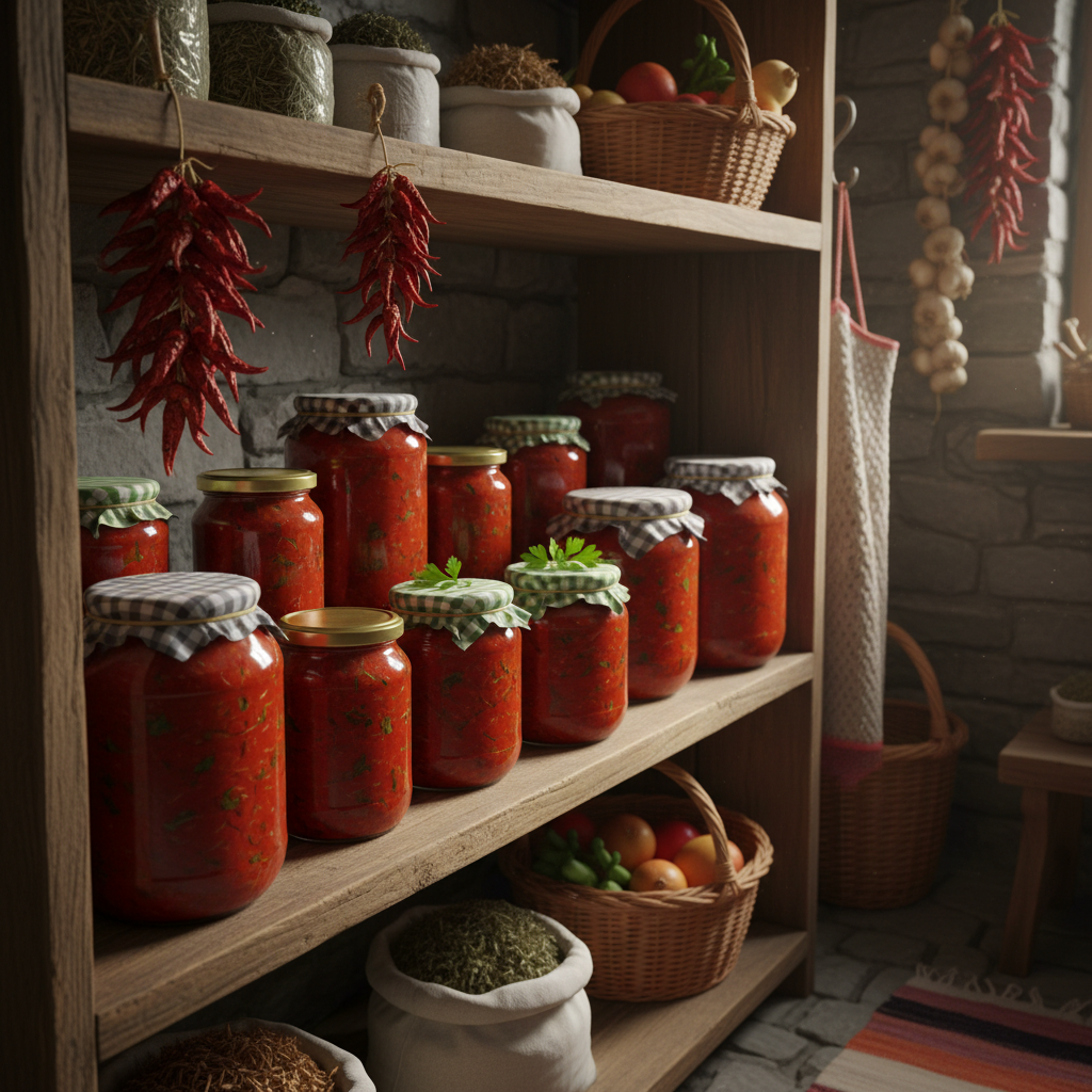 Jars of homemade lutenitsa